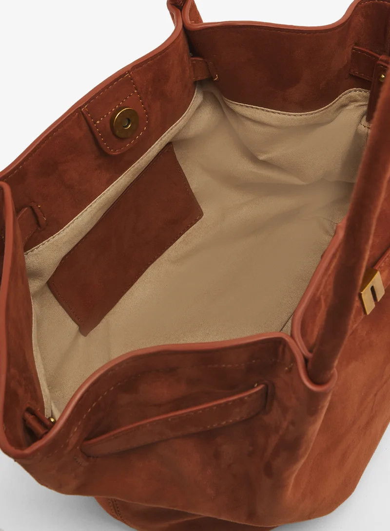 ELLA Brown Structured Suede Tote Bag With Gold Accent for Women | Best Price UAE